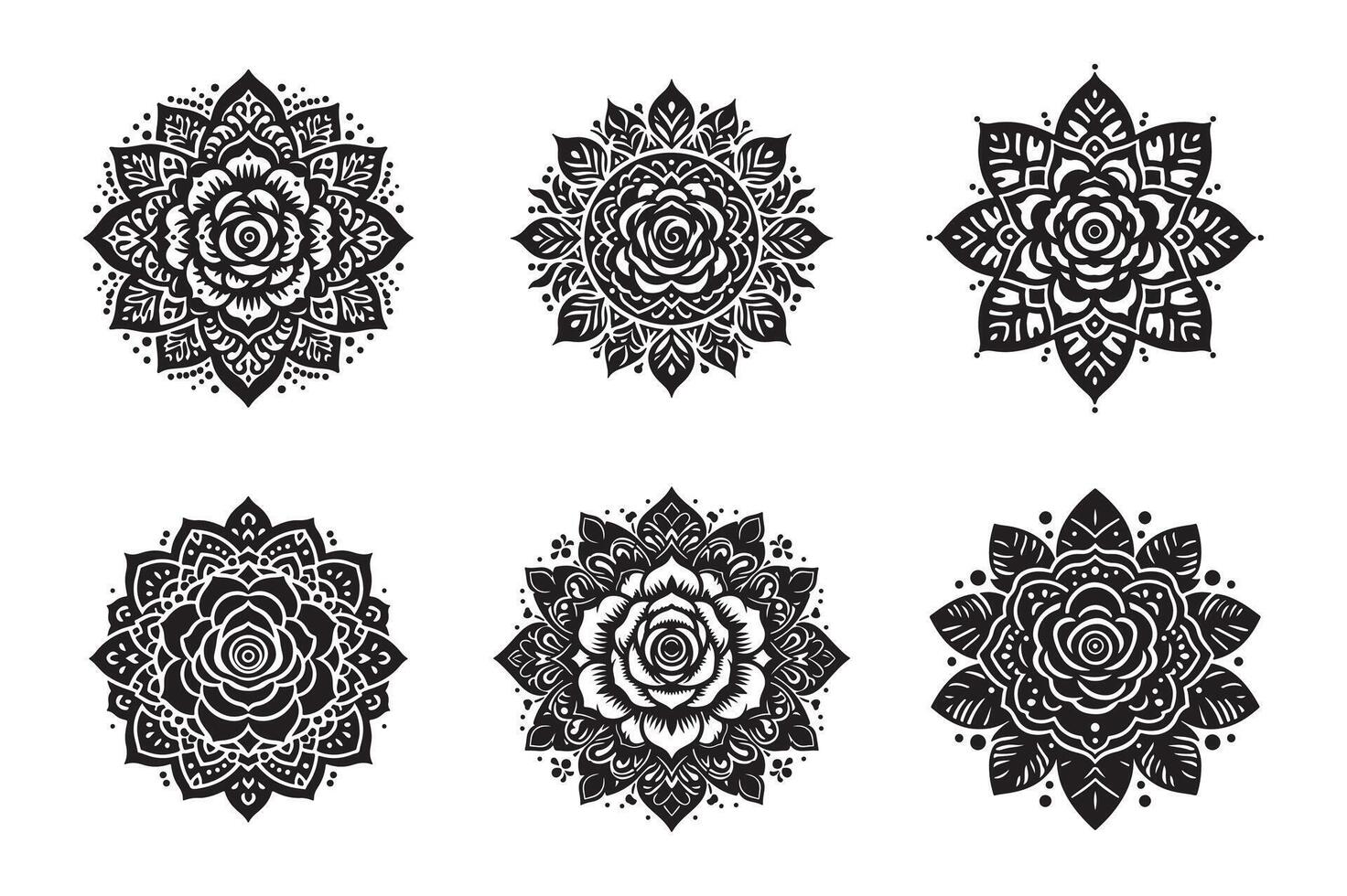 Rose mandala design silhouette style with white background vector