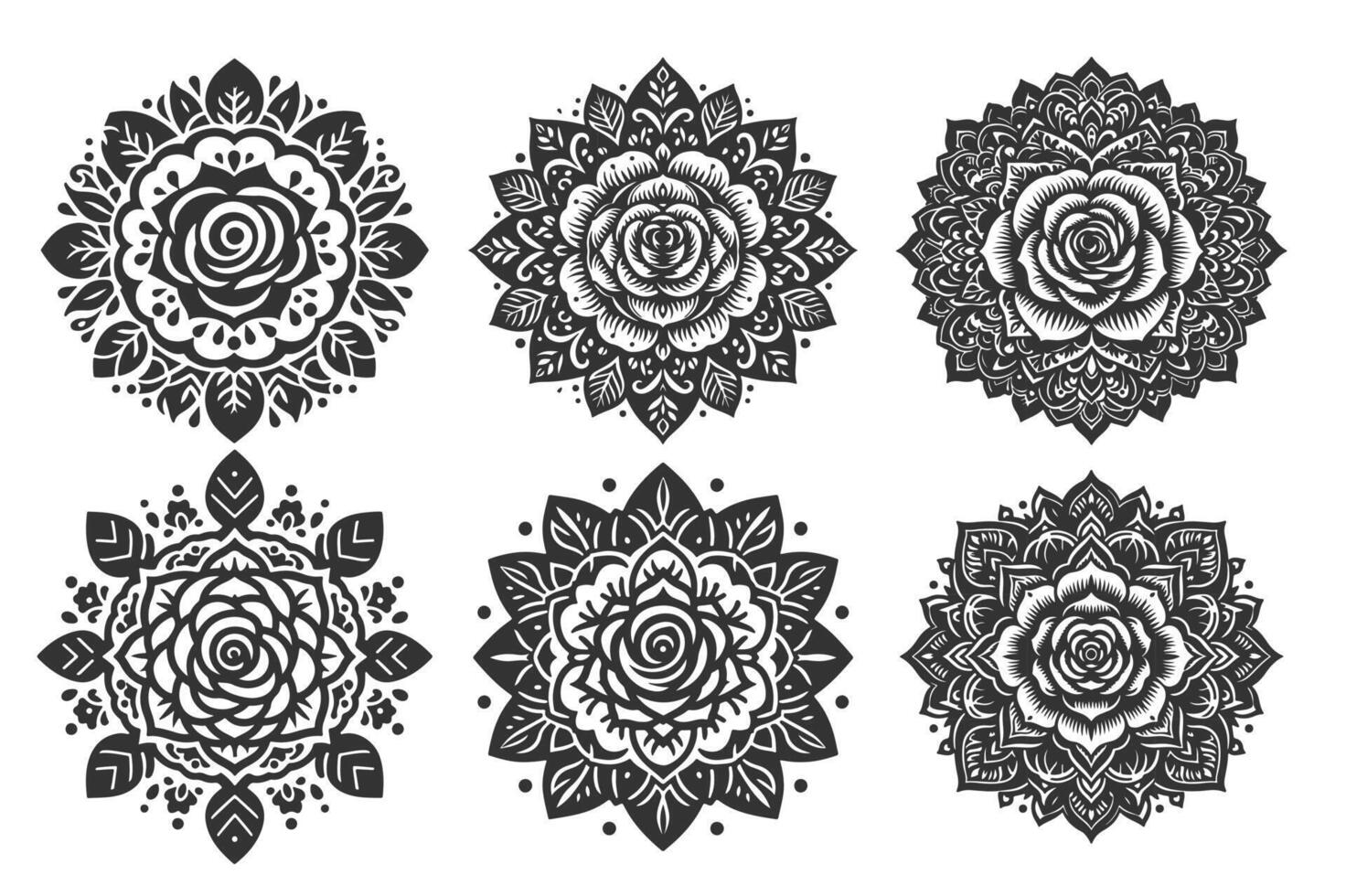 Rose mandala design silhouette style with white background vector