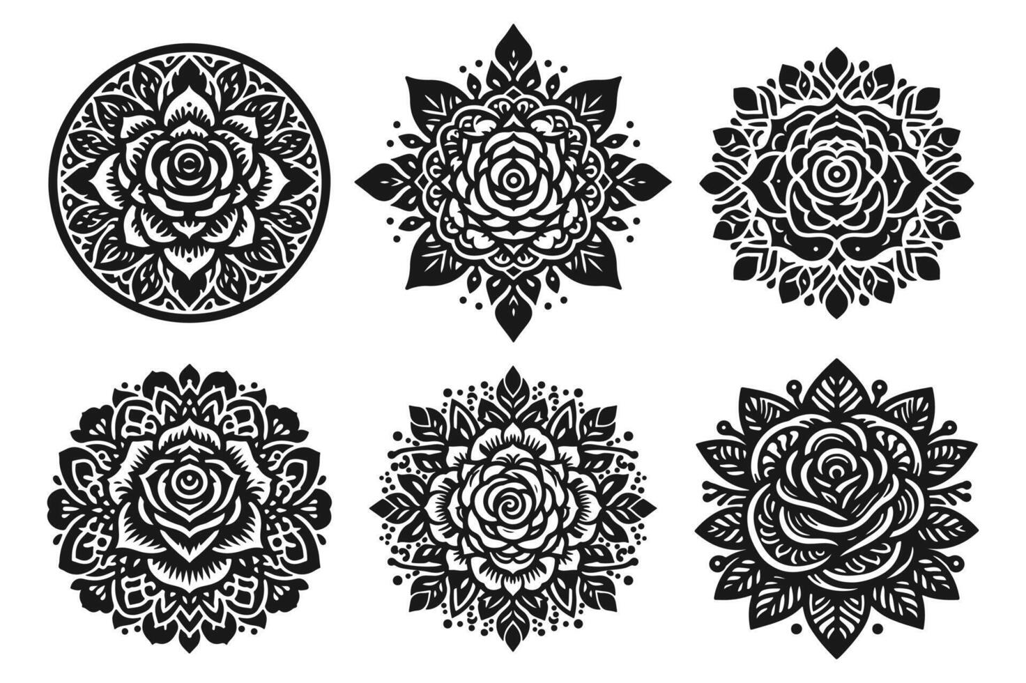 Rose mandala design silhouette style with white background vector