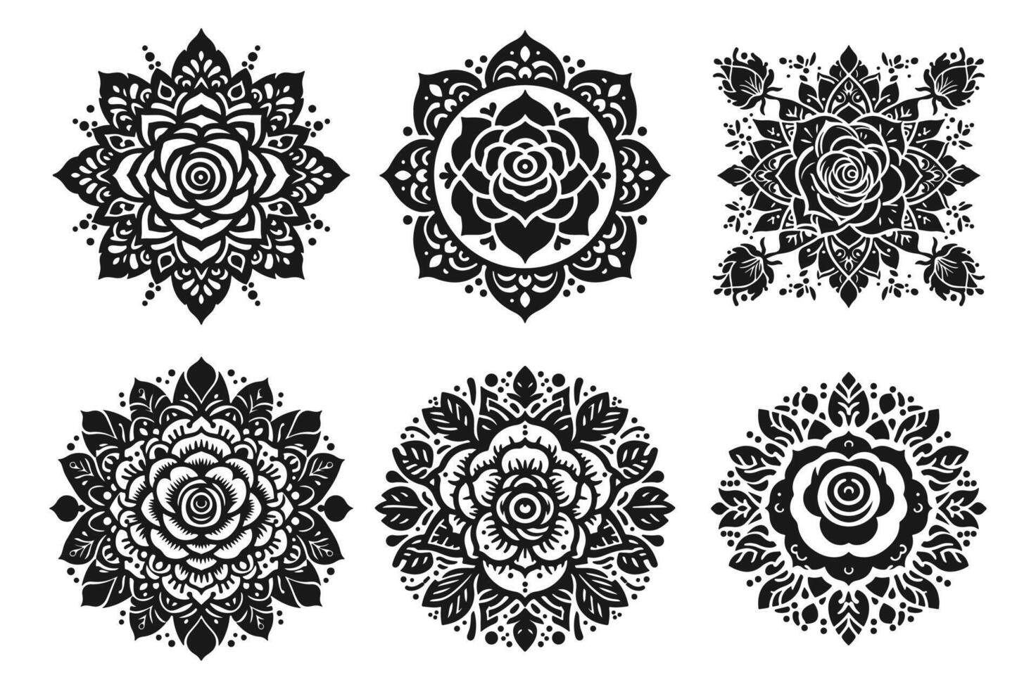 Rose mandala design silhouette style with white background vector