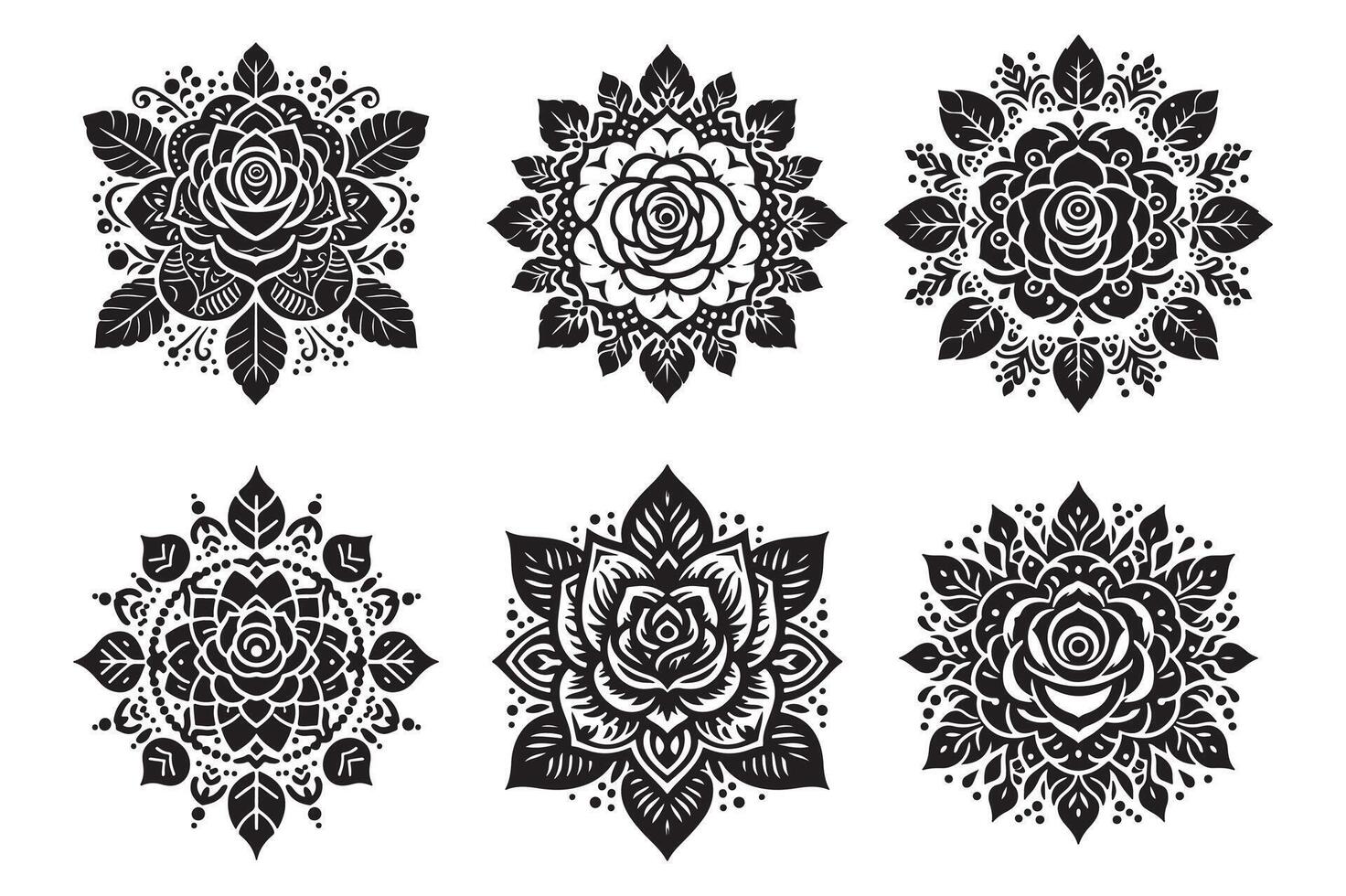 Rose mandala design silhouette style vector
