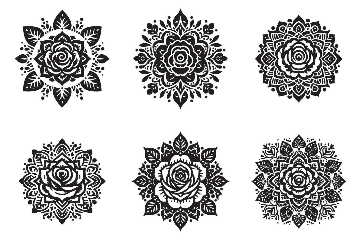 Rose mandala design silhouette style with white background vector