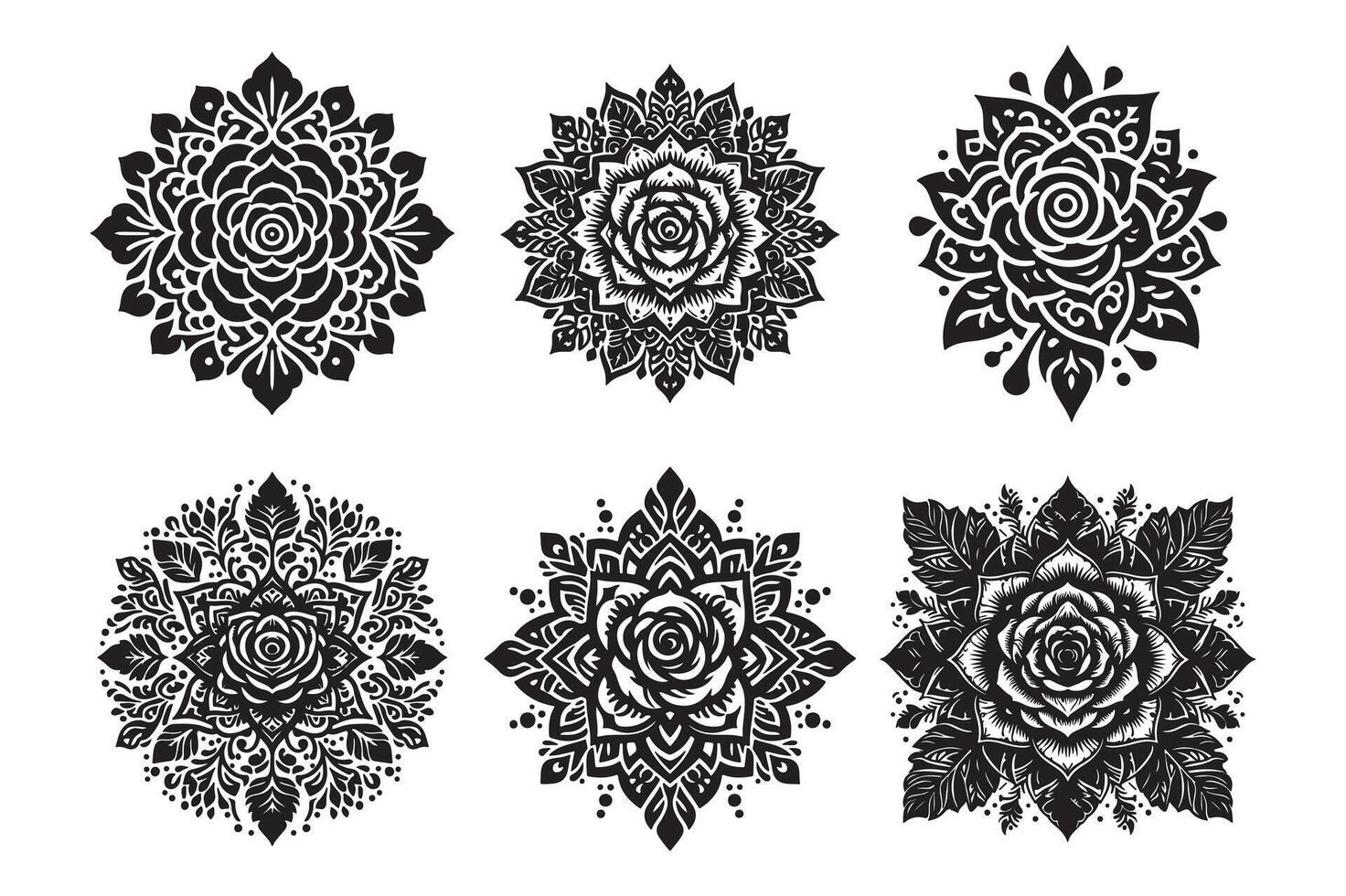 Rose mandala design silhouette style with white background vector