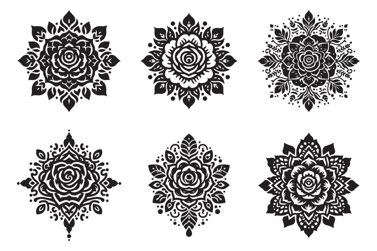Rose mandala design silhouette style vector