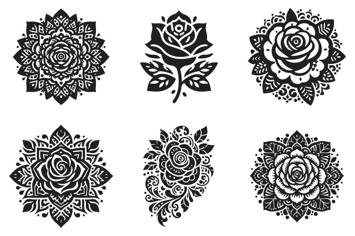 Rose mandala design silhouette style with white background vector