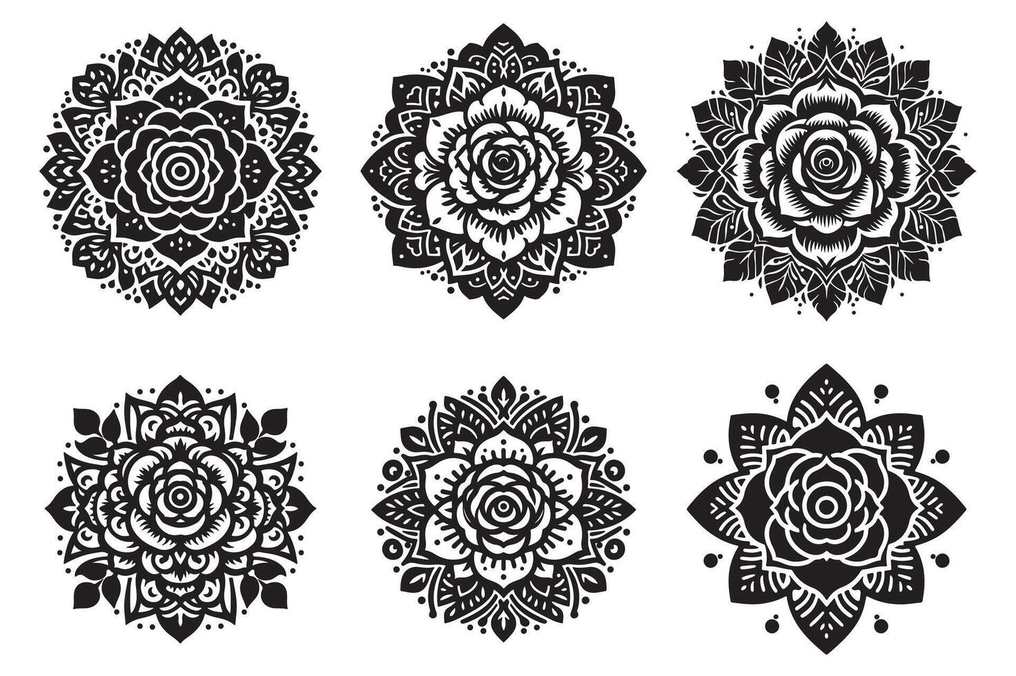 Rose mandala design silhouette style vector