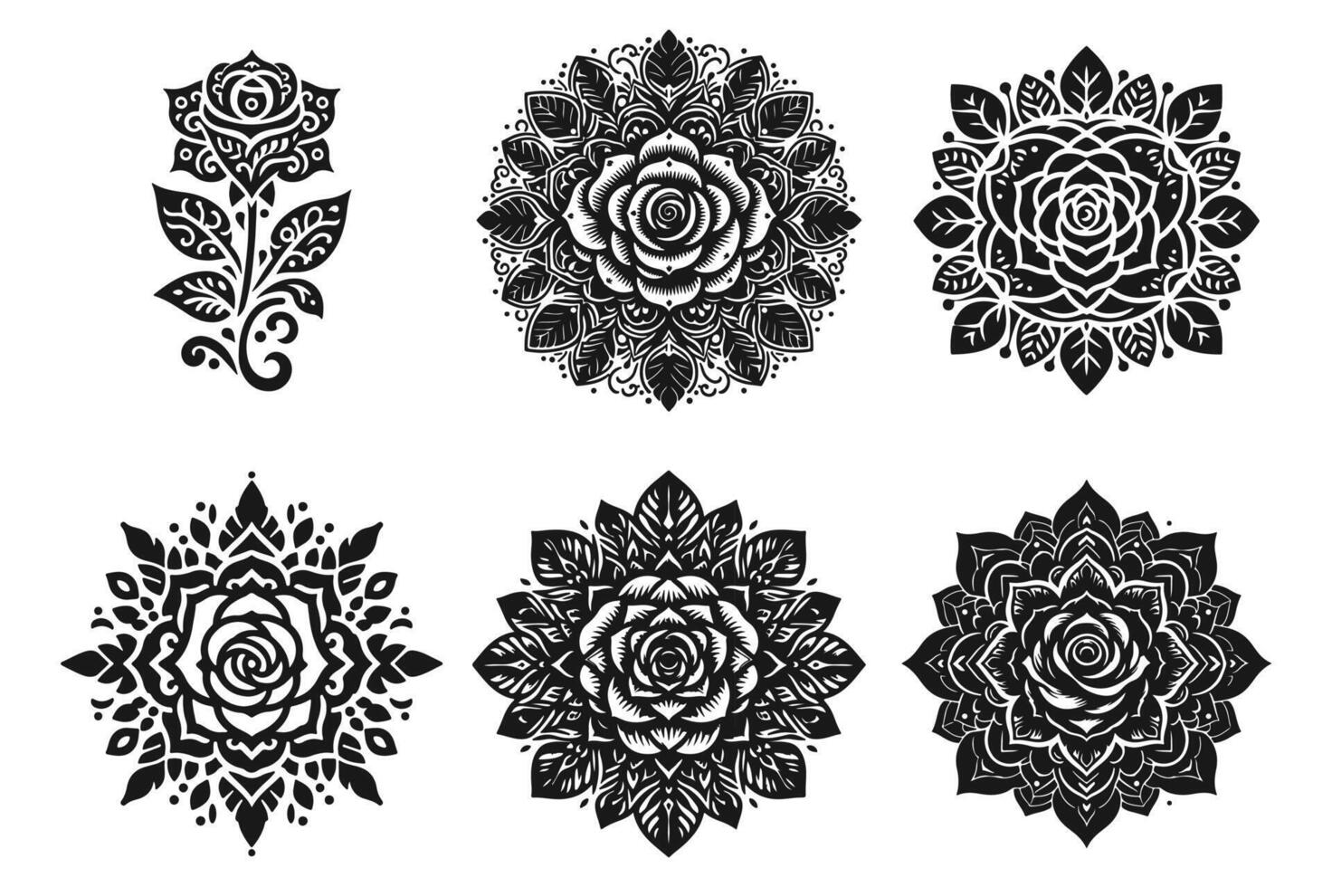 Rose mandala design silhouette style with white background vector