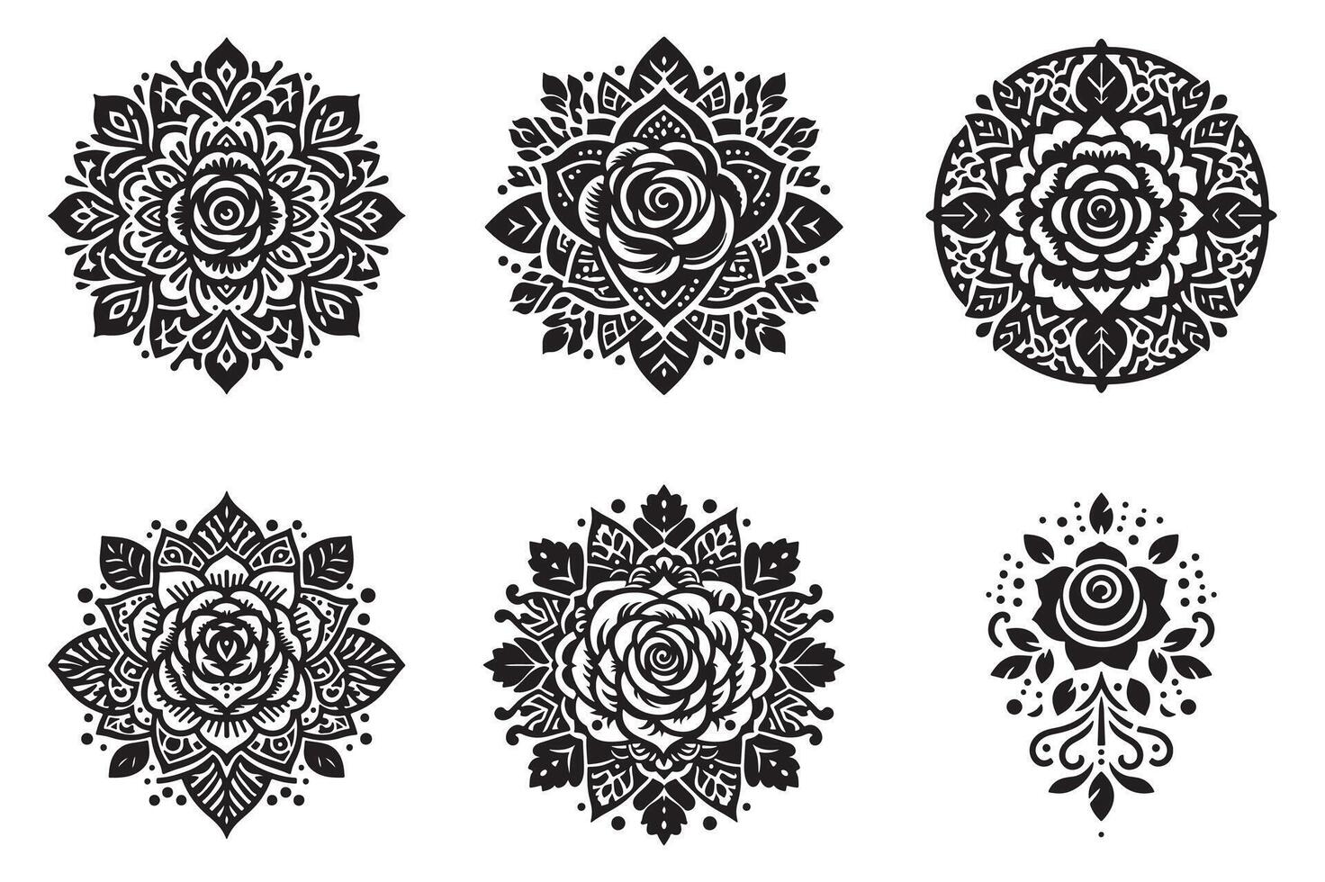 Rose mandala design silhouette style with white background vector