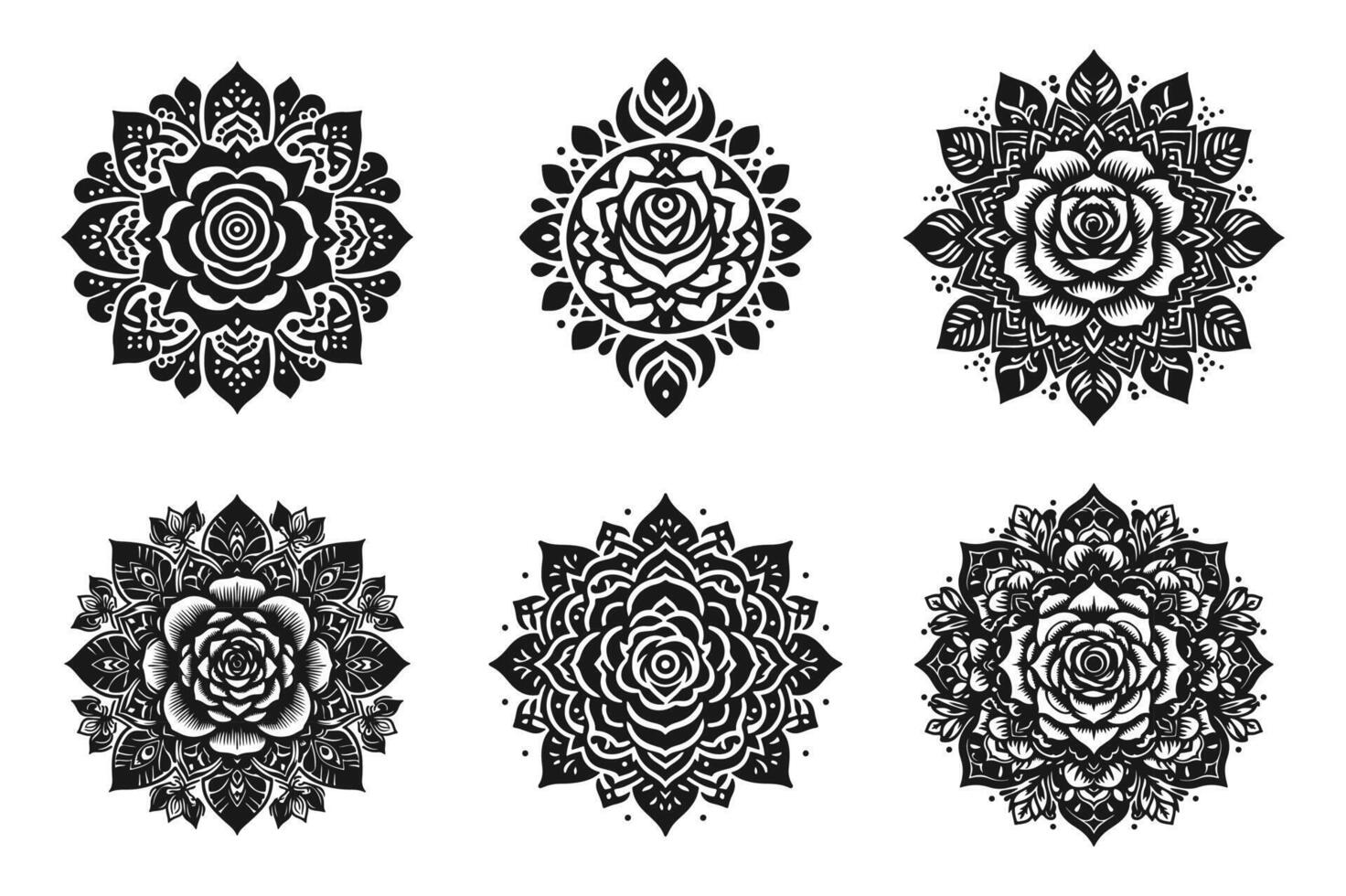 Rose mandala design silhouette style with white background vector