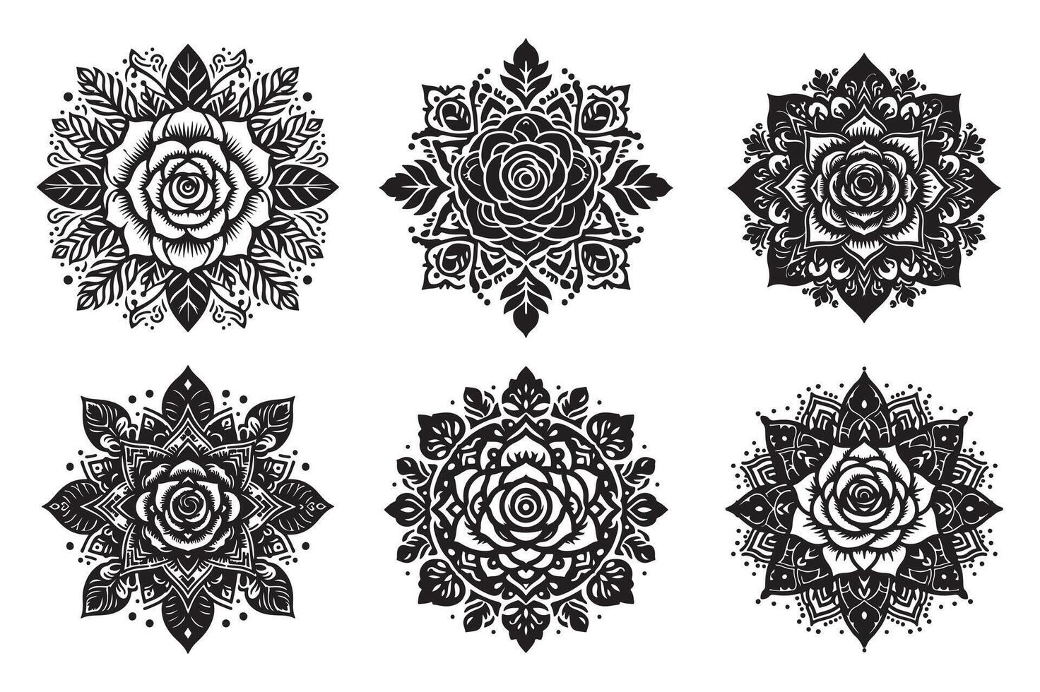 Rose mandala design silhouette style with white background vector