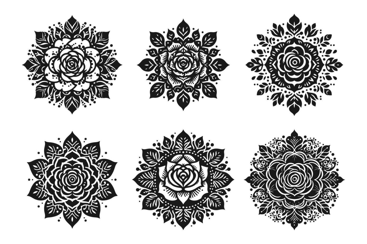 Rose mandala design silhouette style with white background vector