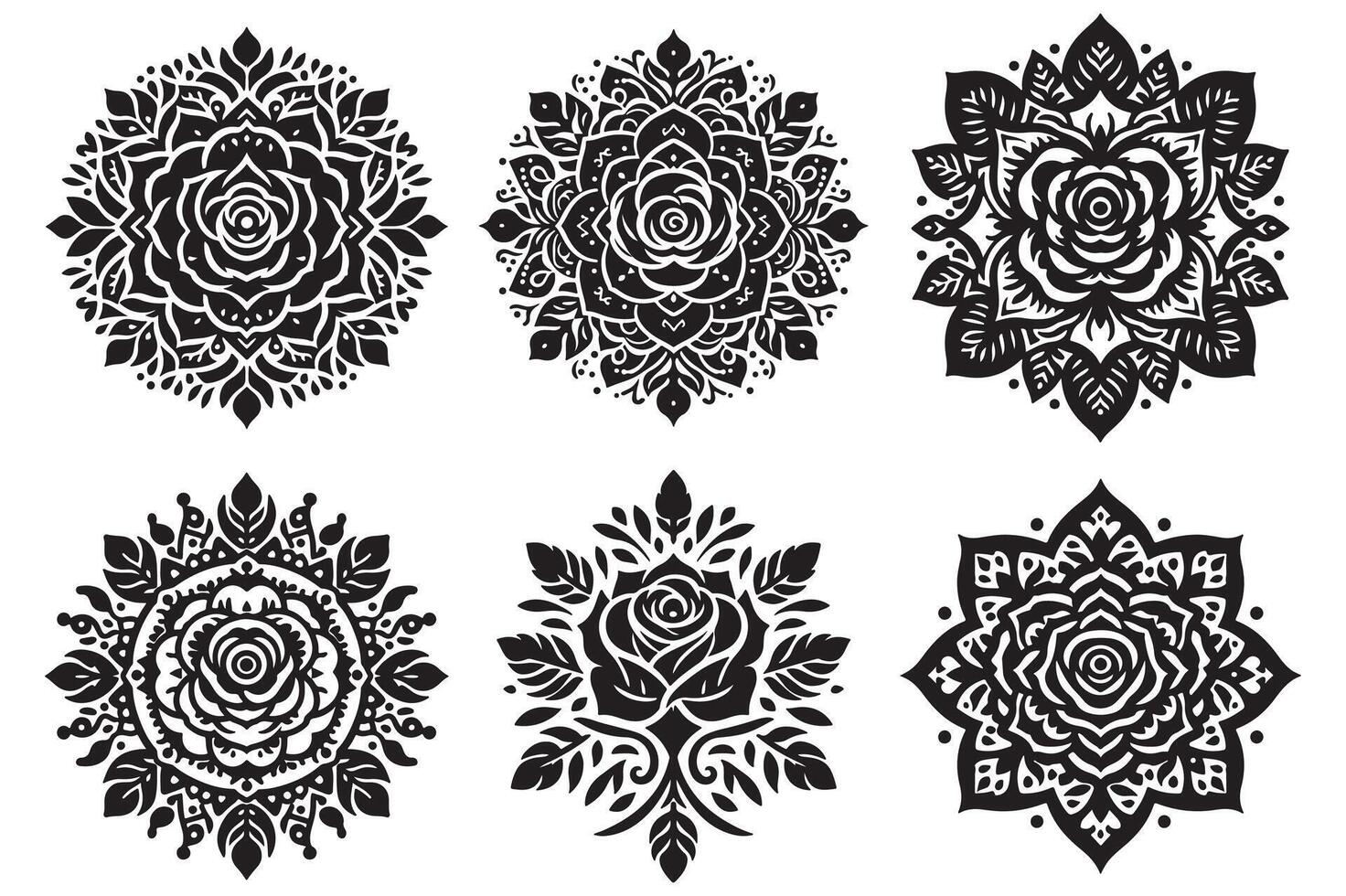 Rose mandala design silhouette style vector