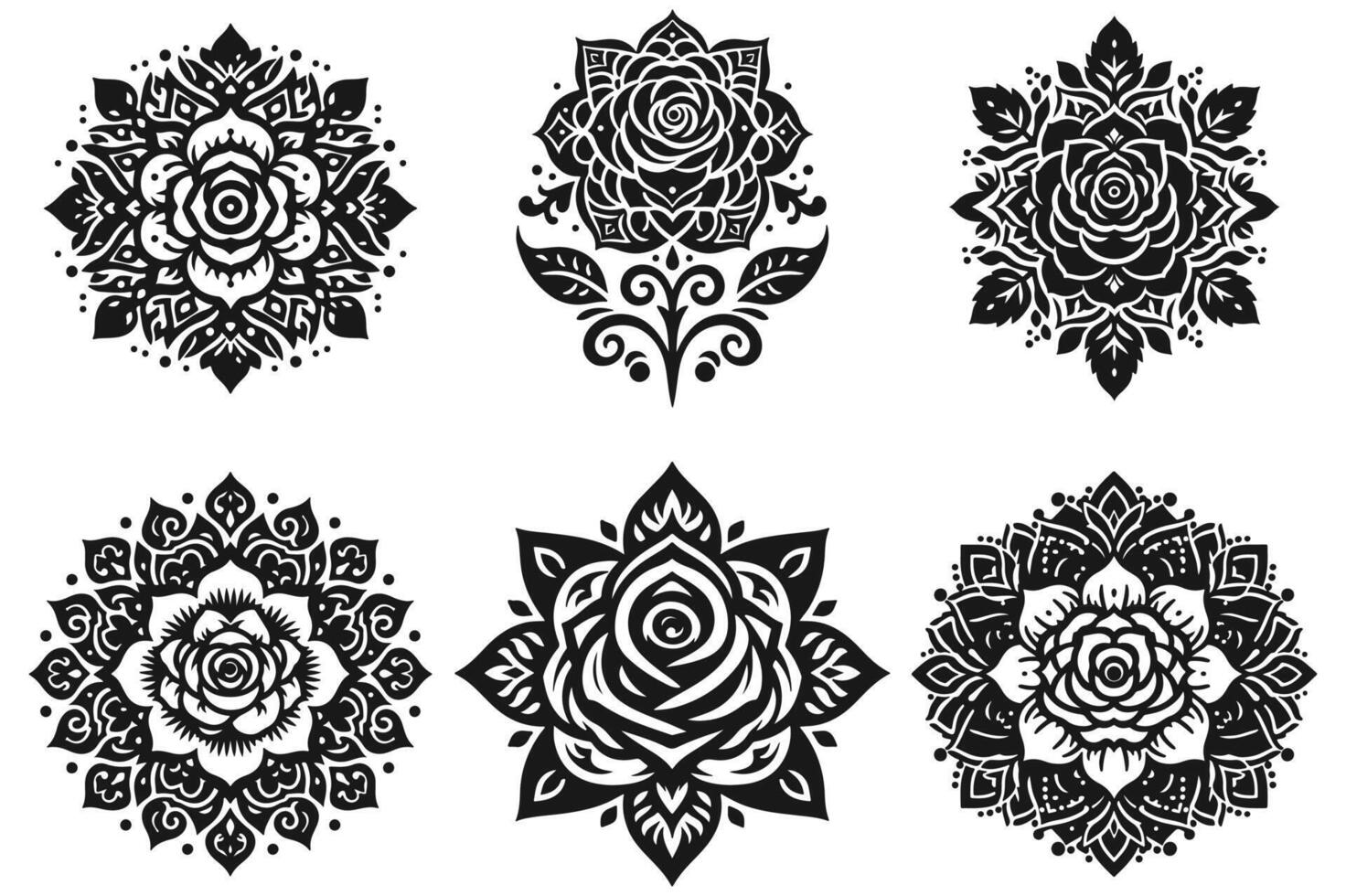 Rose mandala design silhouette style with white background vector