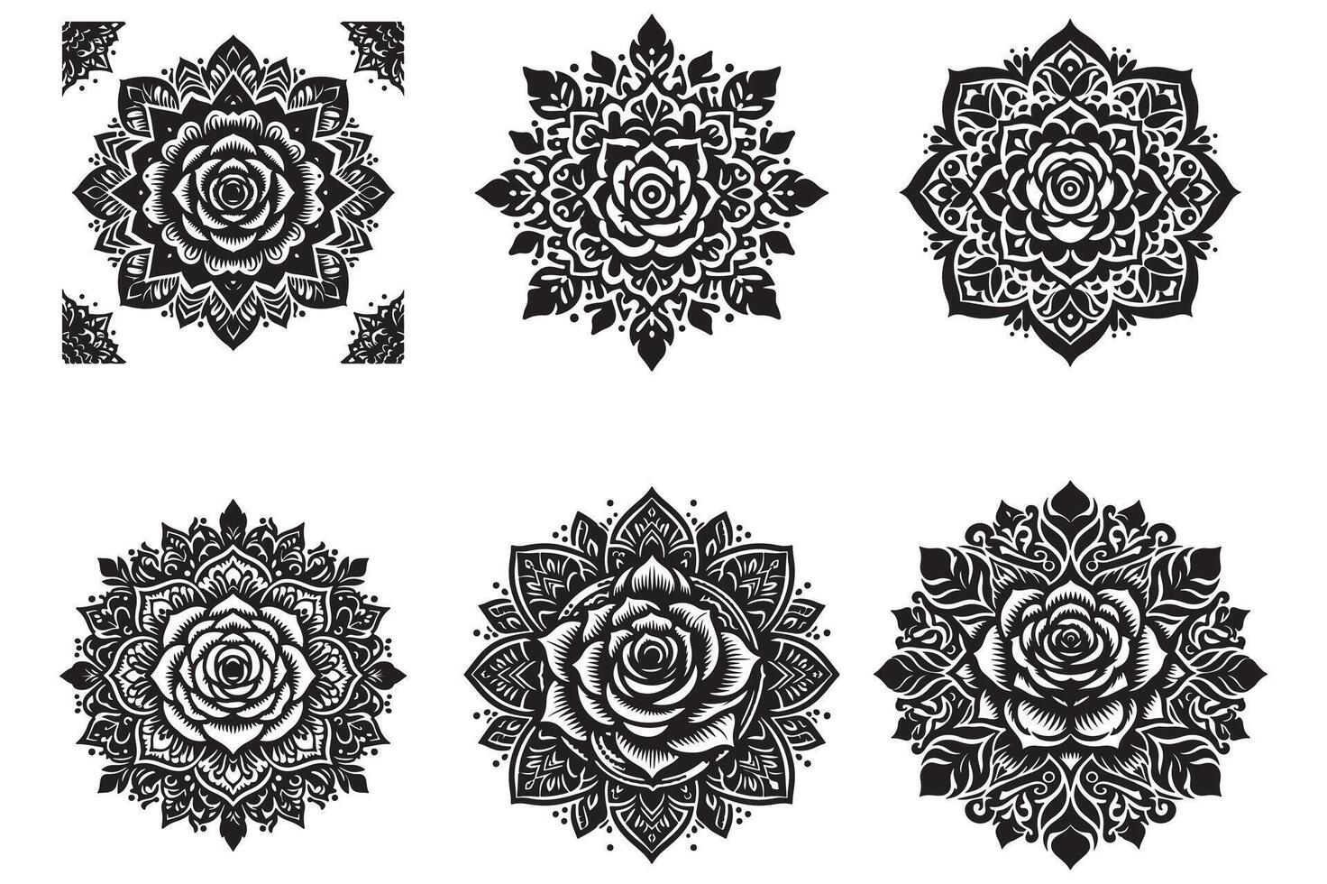 Rose mandala design silhouette style with white background vector