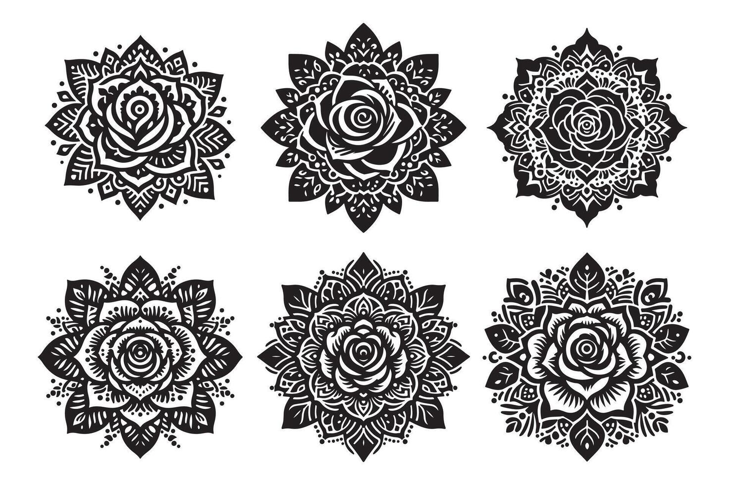 Rose mandala design silhouette style vector