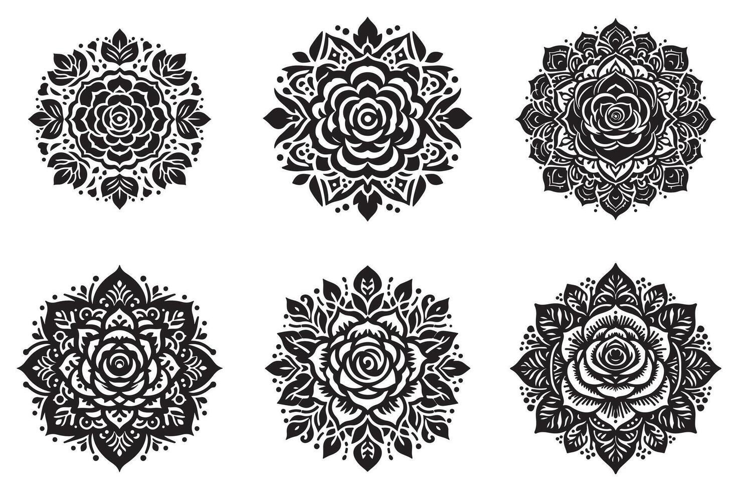 Rose mandala design silhouette style with white background vector