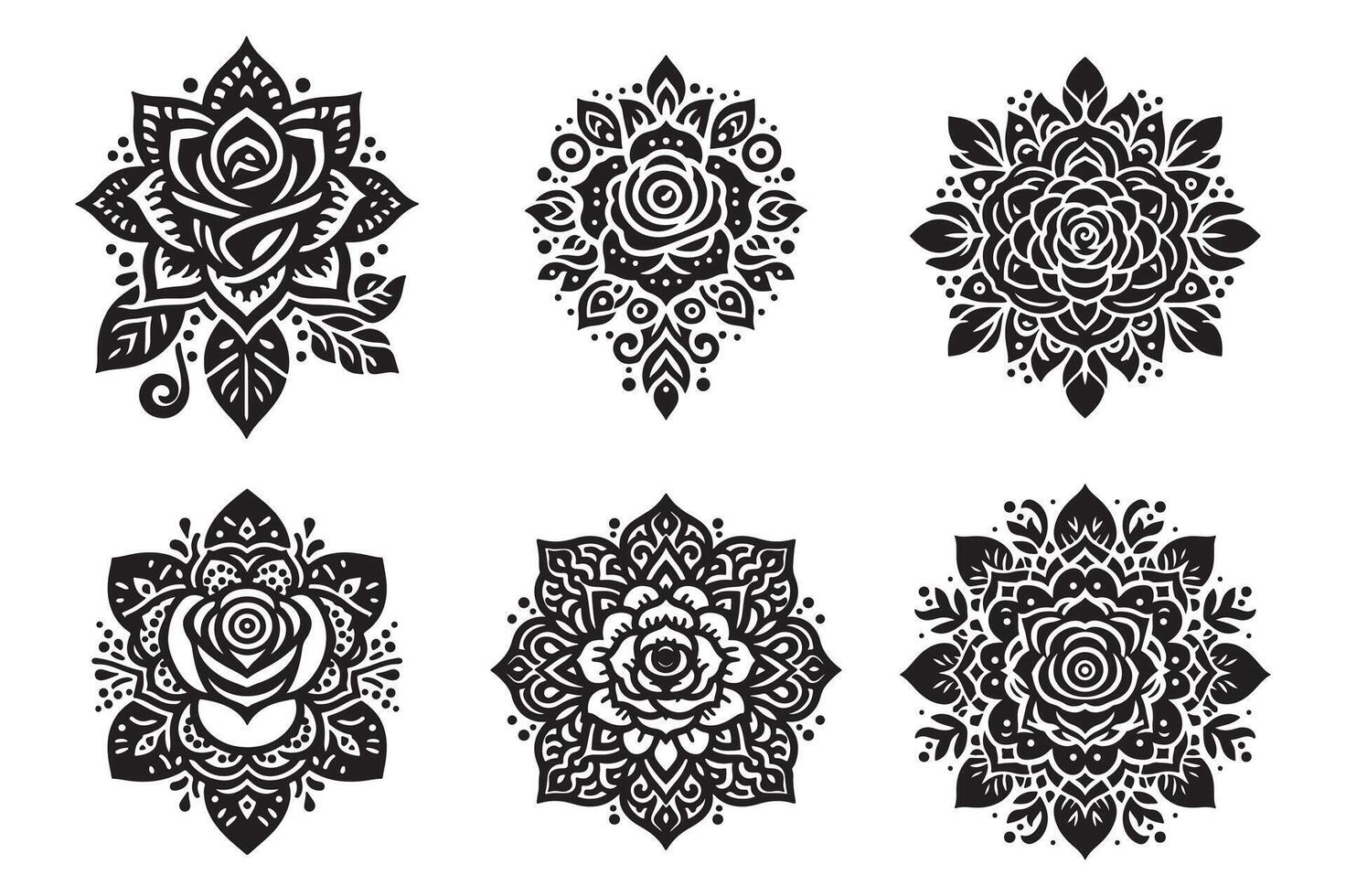 Rose mandala design silhouette style vector