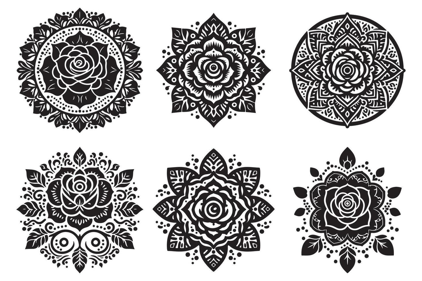 Rose mandala design silhouette style vector