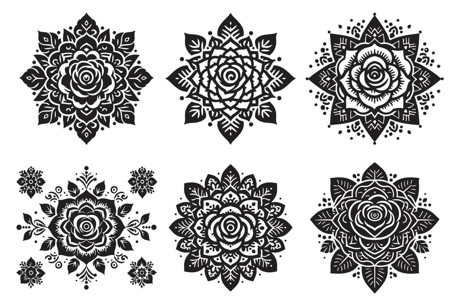 Rose mandala design silhouette style with white background vector