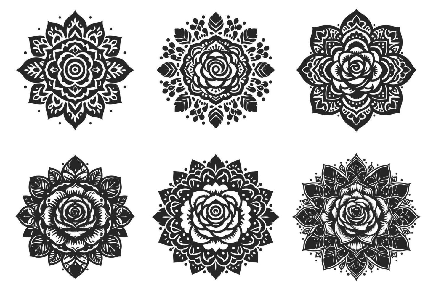 Rose mandala design silhouette style with white background vector