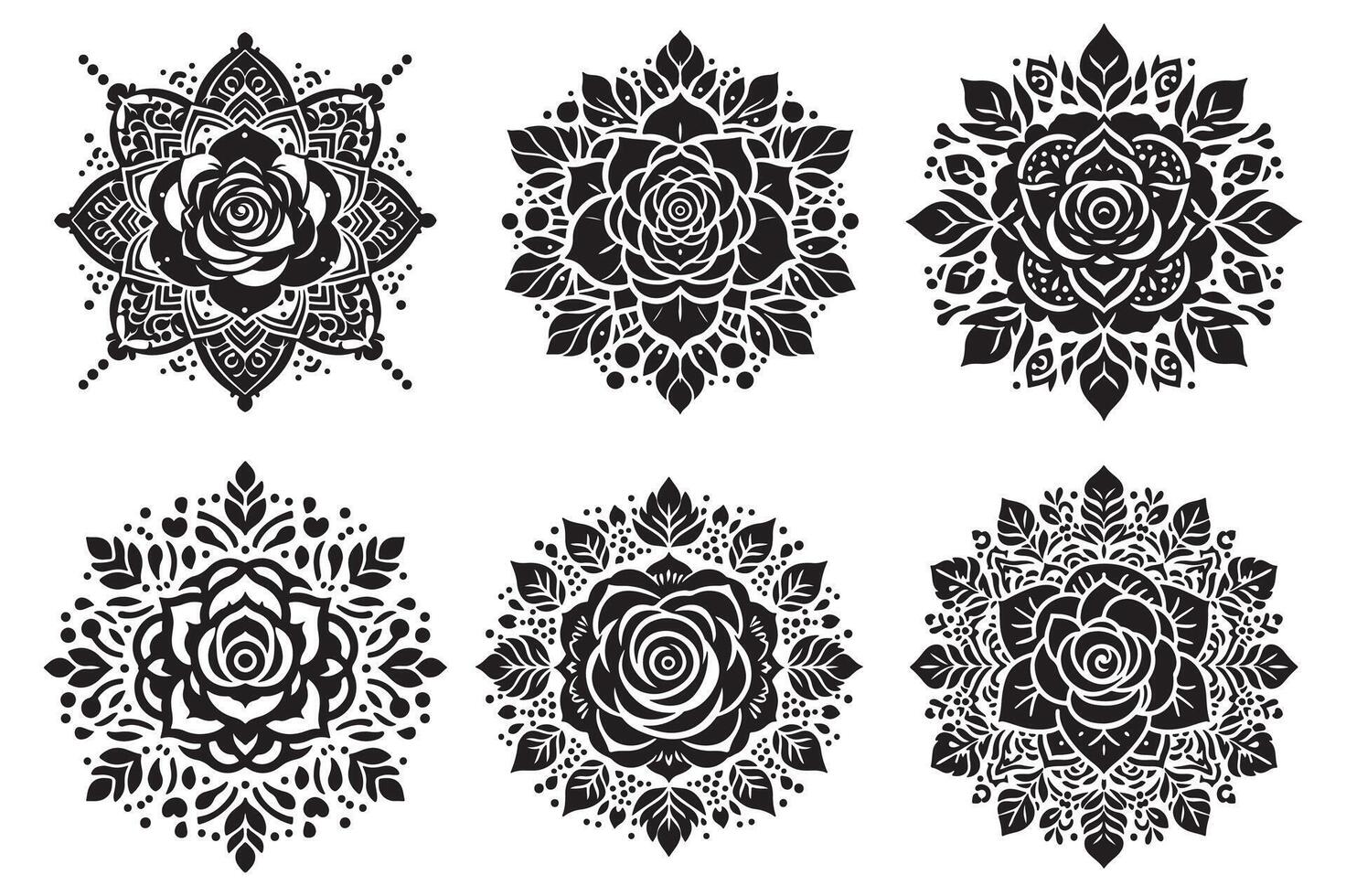 Rose mandala design silhouette style with white background vector