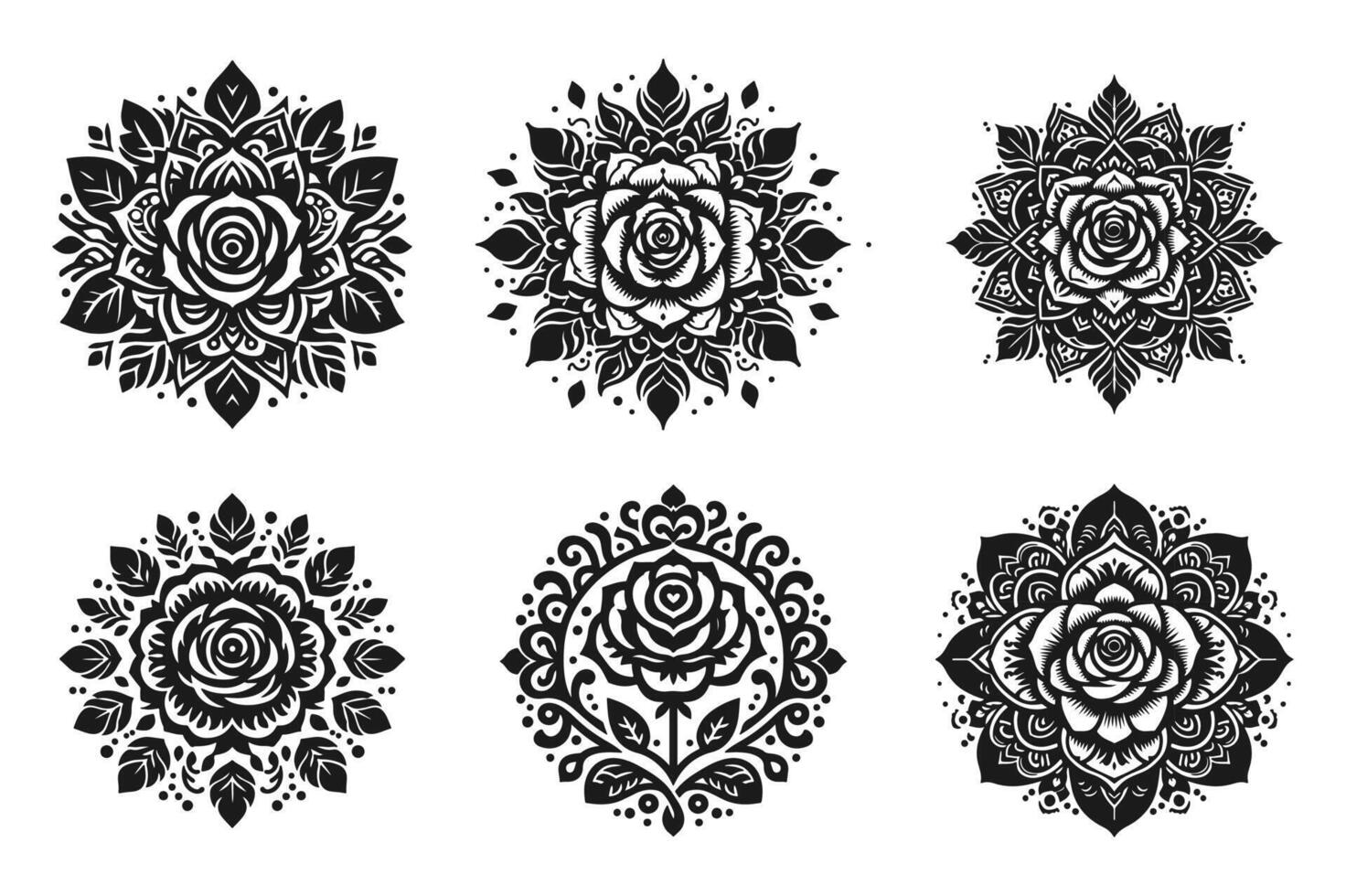 Rose mandala design silhouette style with white background vector