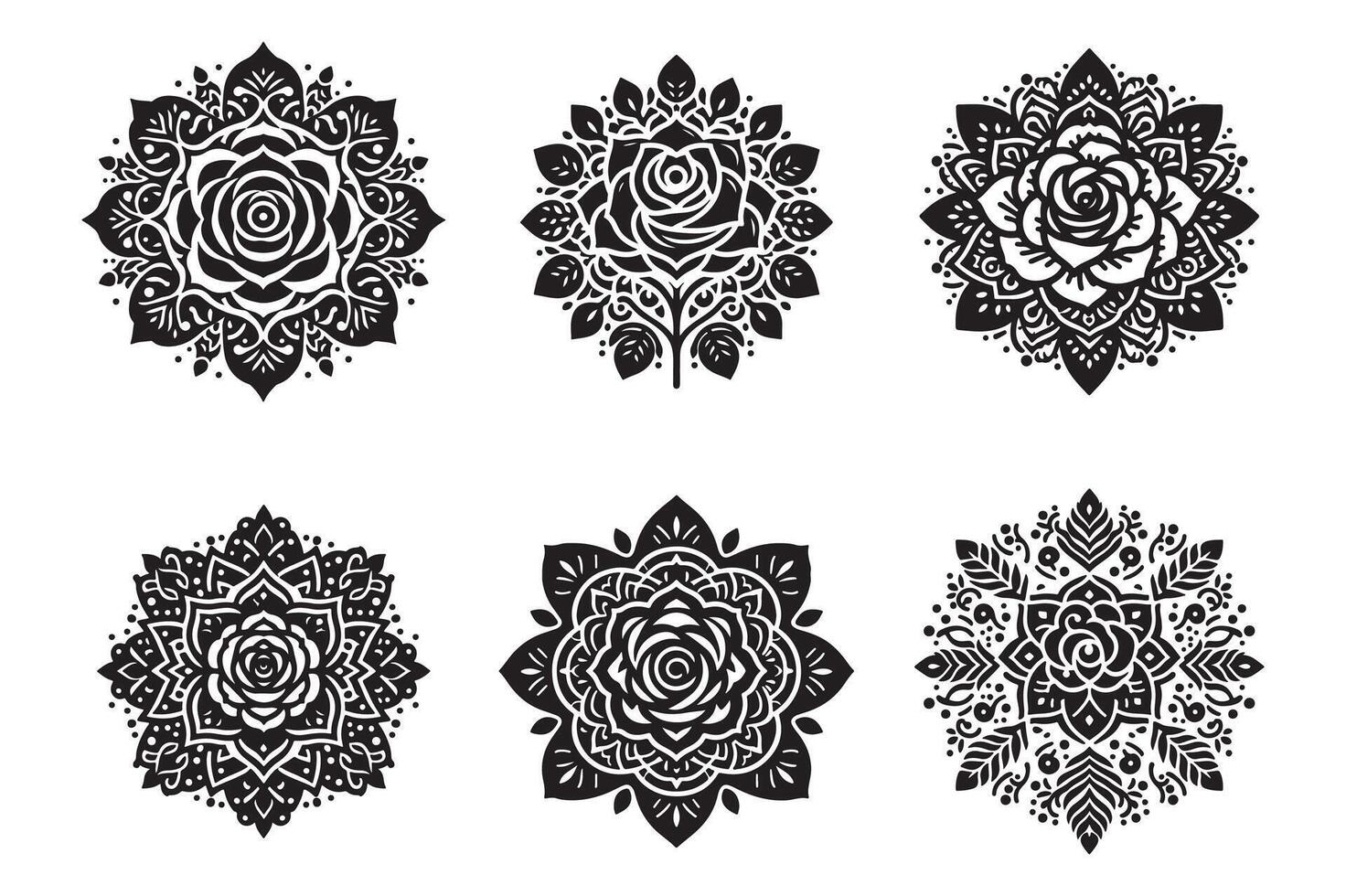 Rose mandala design silhouette style vector