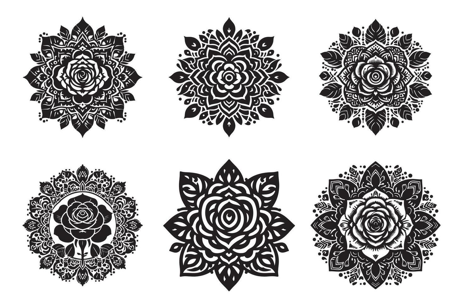 Rose mandala design silhouette style with white background vector