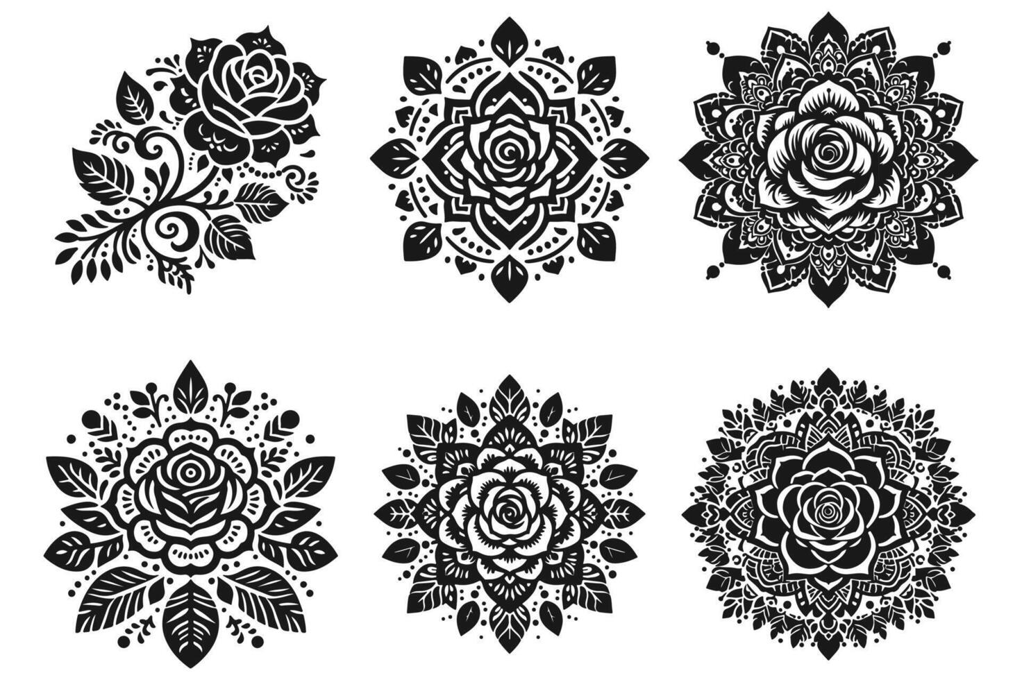 Rose mandala design silhouette style with white background vector