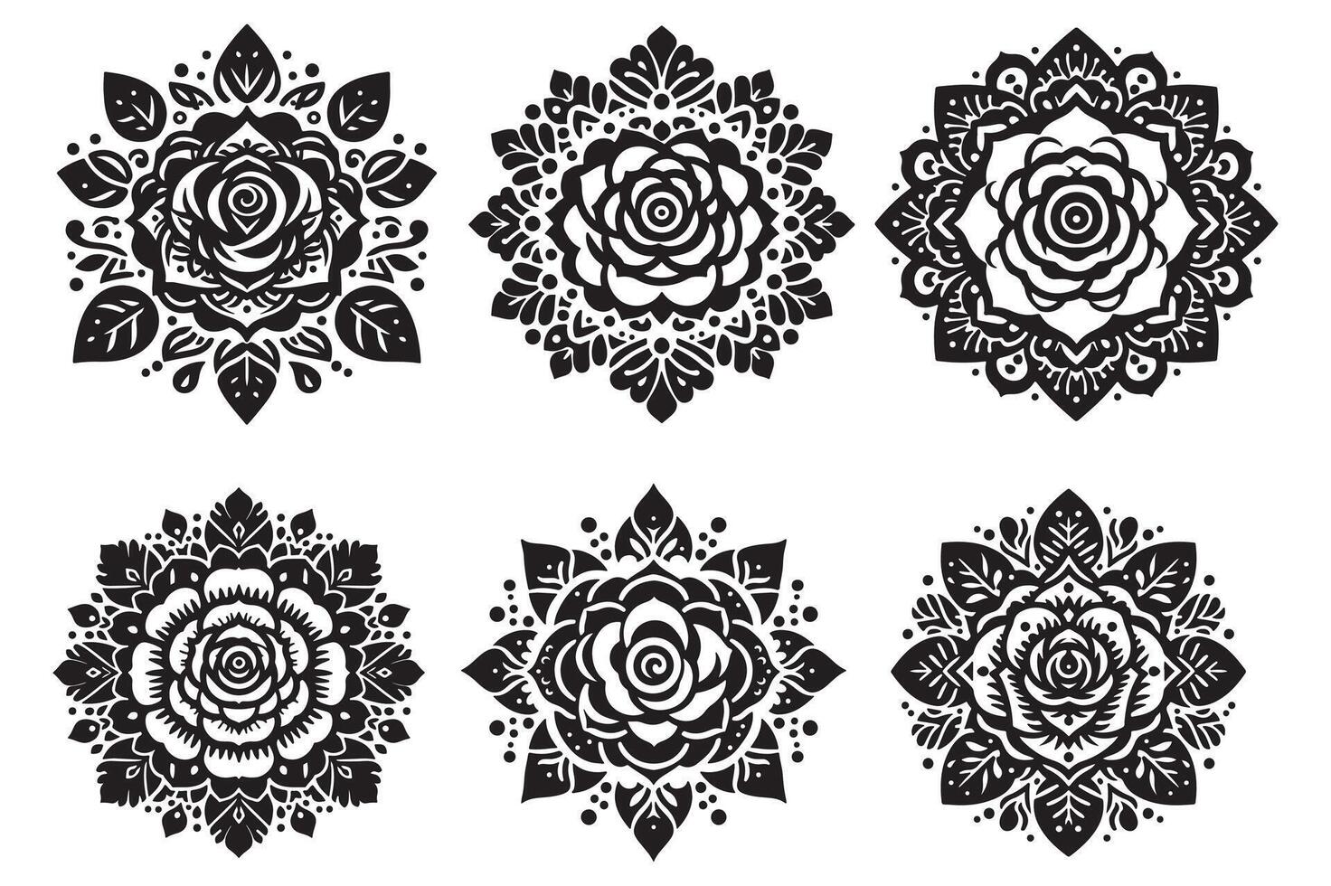 Rose mandala design silhouette style with white background vector