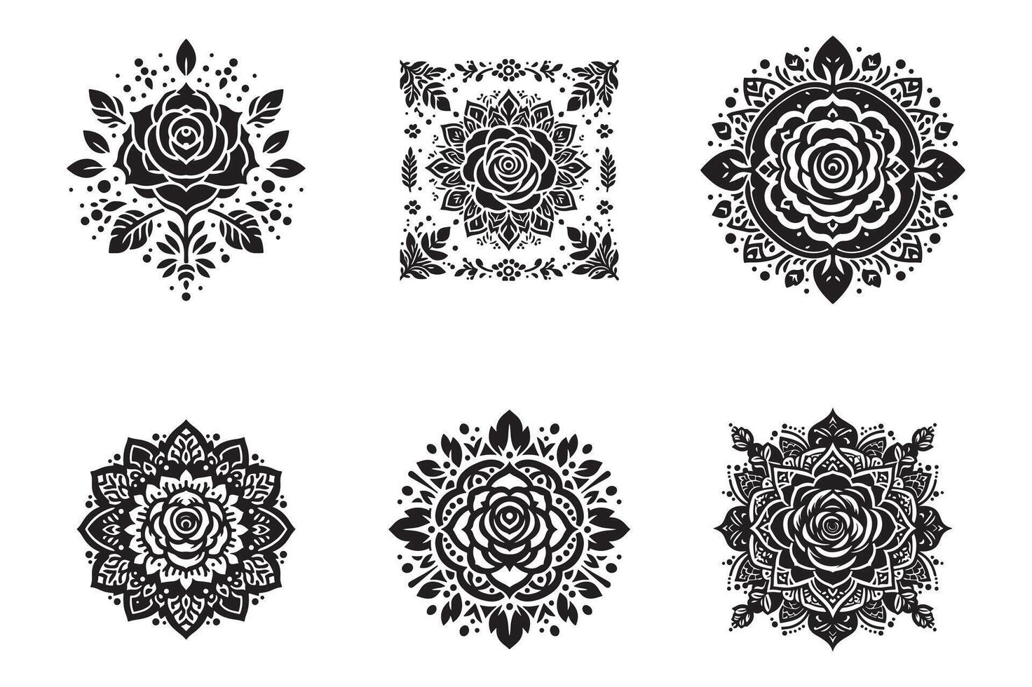 Rose mandala design silhouette style vector