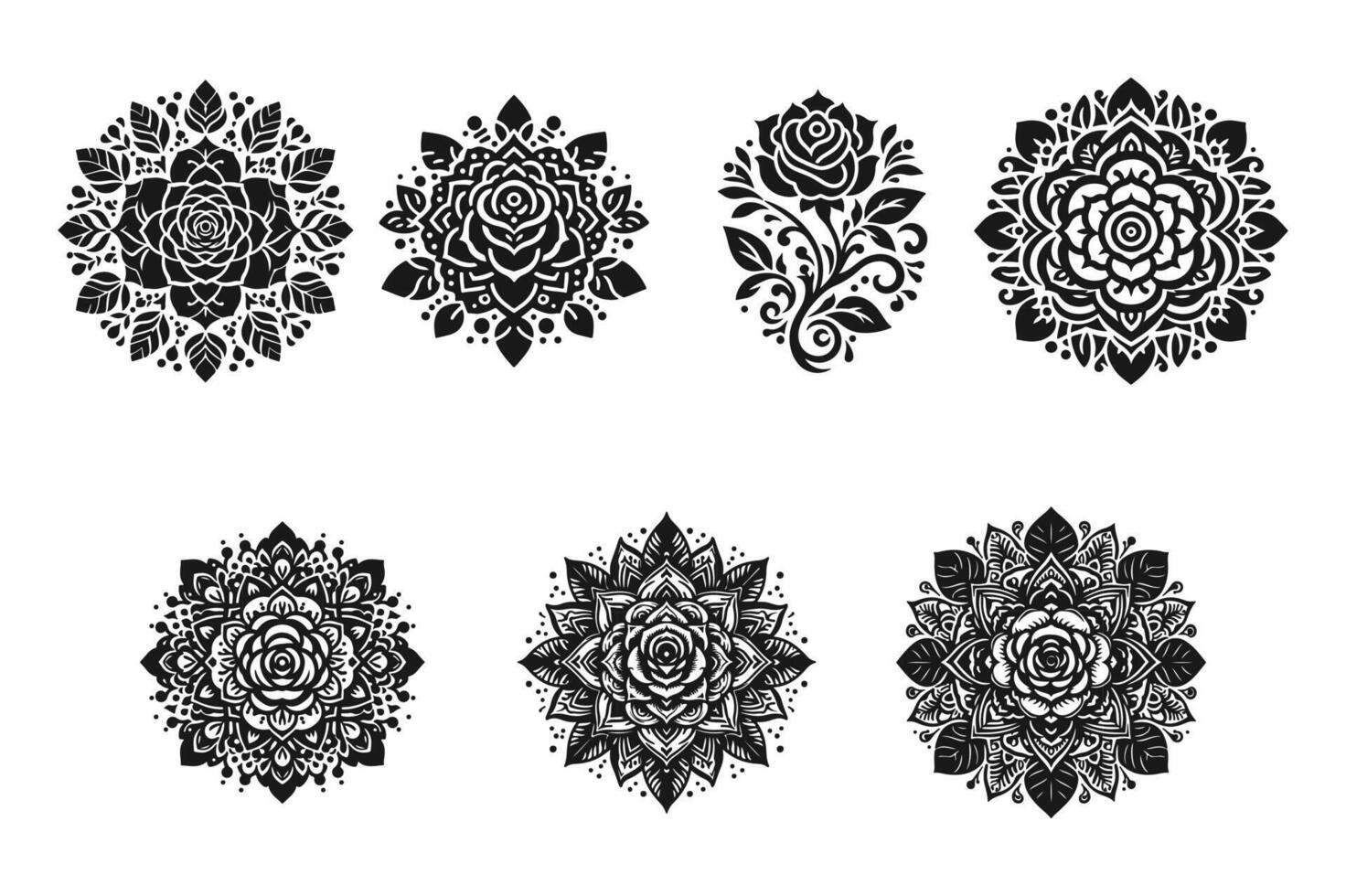 Rose mandala design silhouette style with white background vector