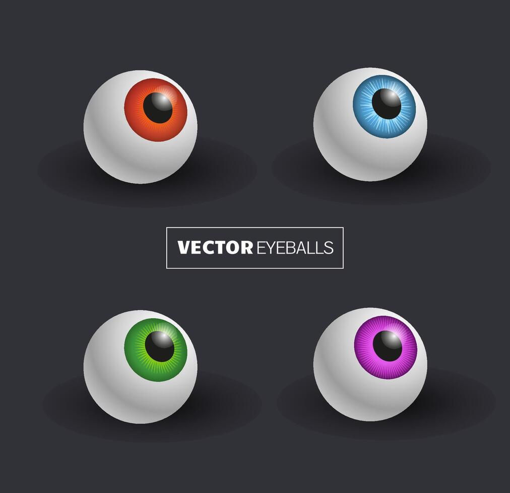 3D Eyeballs with a different color of the iris illustration on dark grey background vector