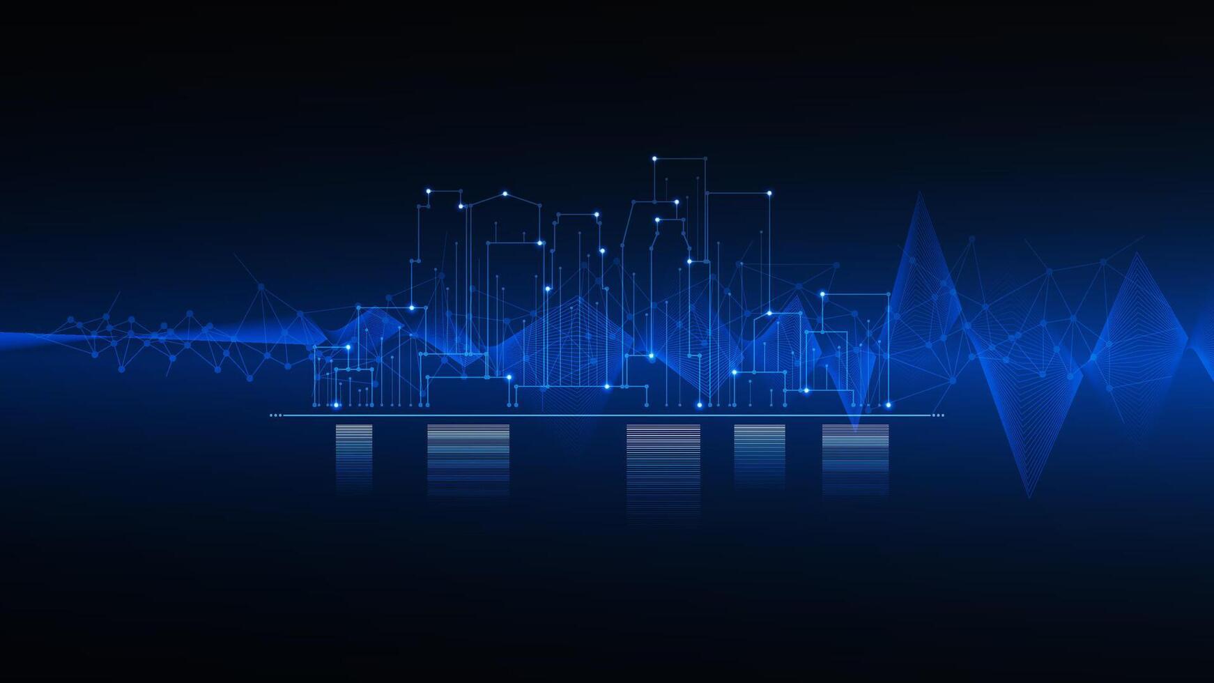 cityscape technology background concept. city space bright glowing neon, data blue line circle lights, technology Abstract, . city for tech, web banner, web site, communication, transformation. vector