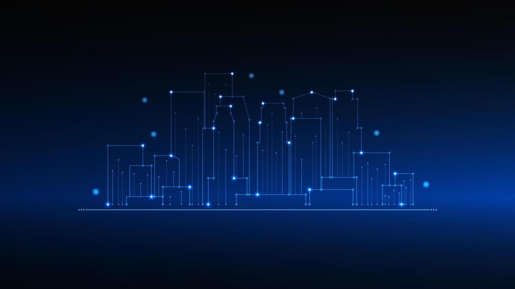 cityscape technology background concept. city space bright glowing neon, data blue line circle lights, technology Abstract, . city for tech, web banner, web site, communication, transformation. vector