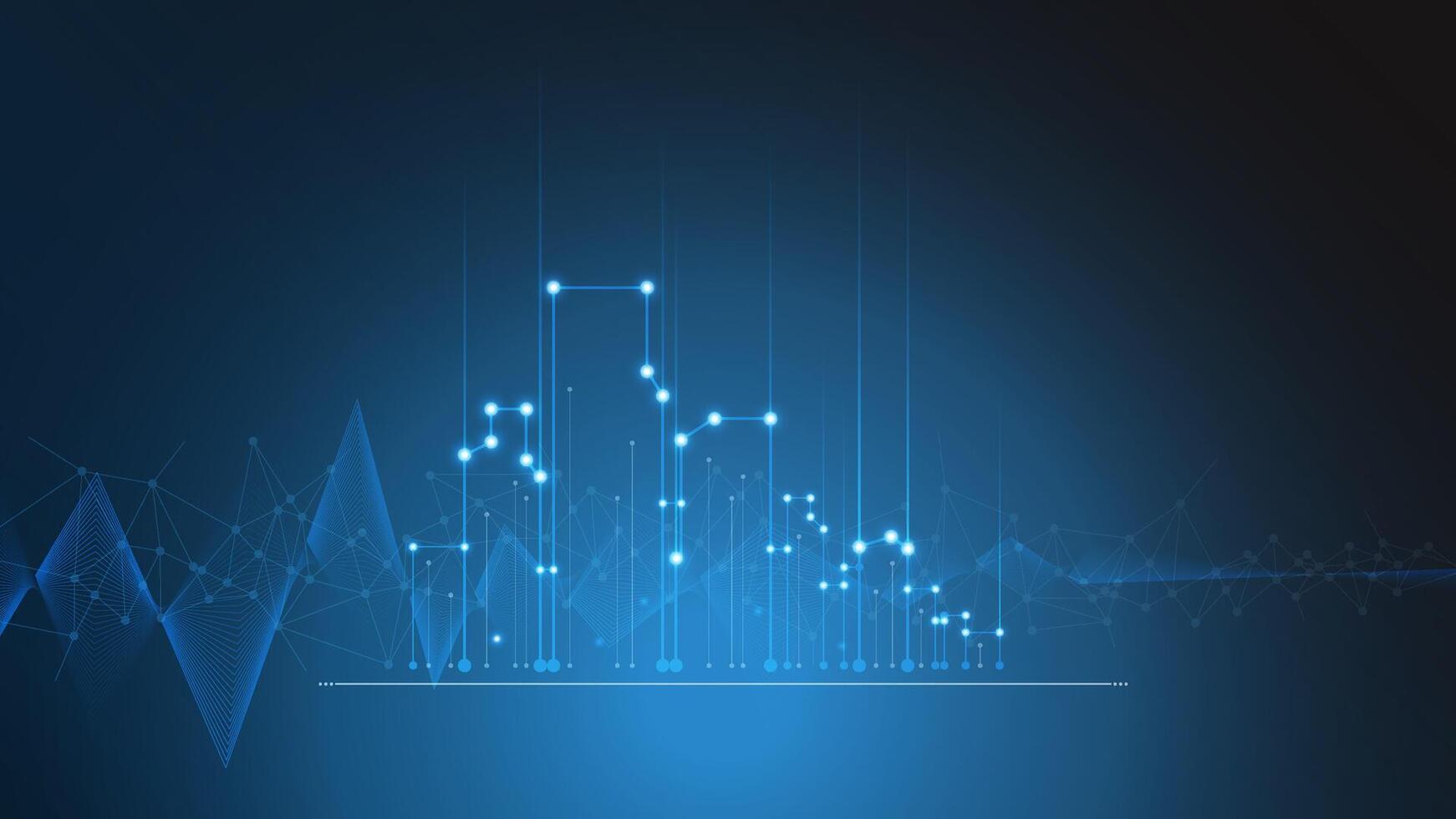 cityscape technology background concept. city space bright glowing neon, data blue line circle lights, technology Abstract, . city for tech, web banner, web site, communication, transformation. vector