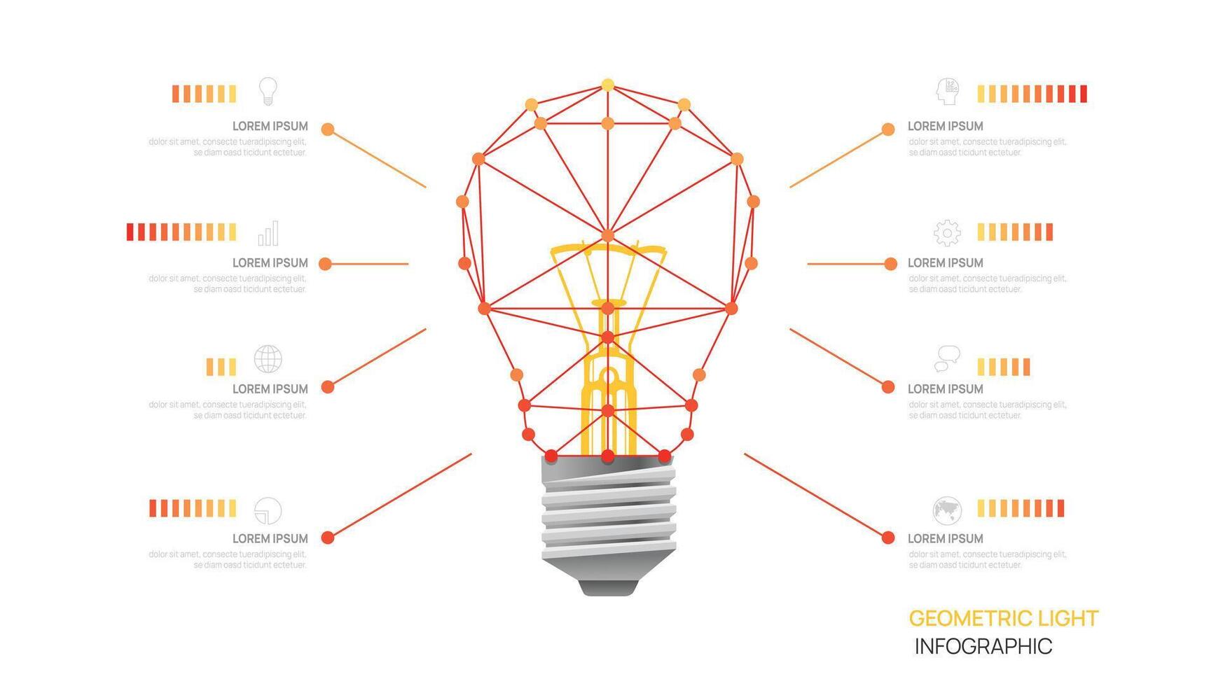 light bulb infographic template for business technology. Low poly wireframe and points, presentation infographics. vector