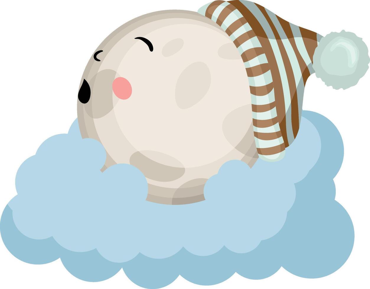Cute round moon sleeping on cloud vector