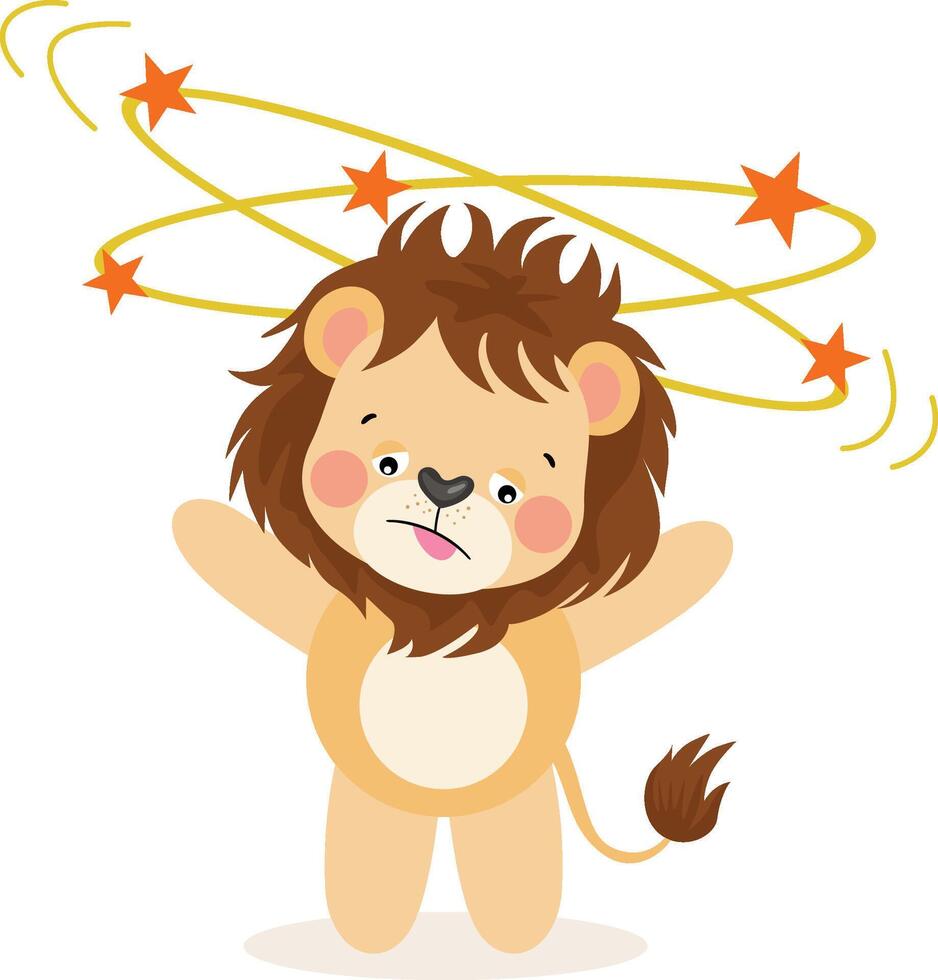 Cute lion feeling dizzy isolated on white vector