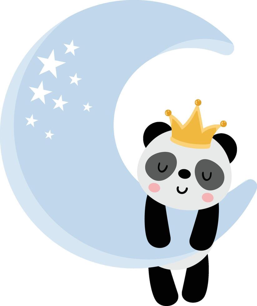 Cute panda sleeping on moon with crown on head vector