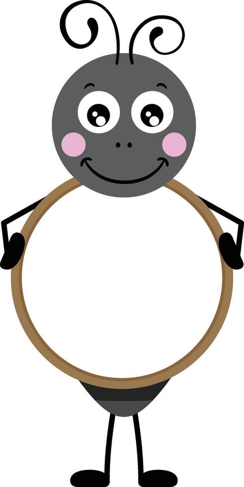 Cute and funny ant round frame vector