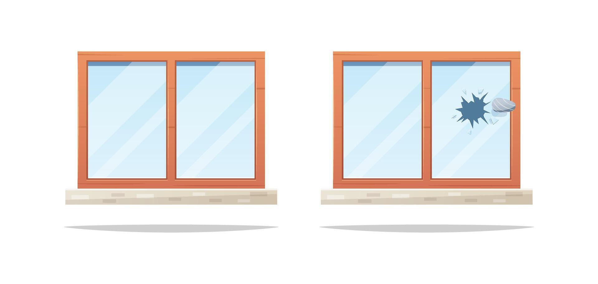 Window with broken glass isolated on white background. vector