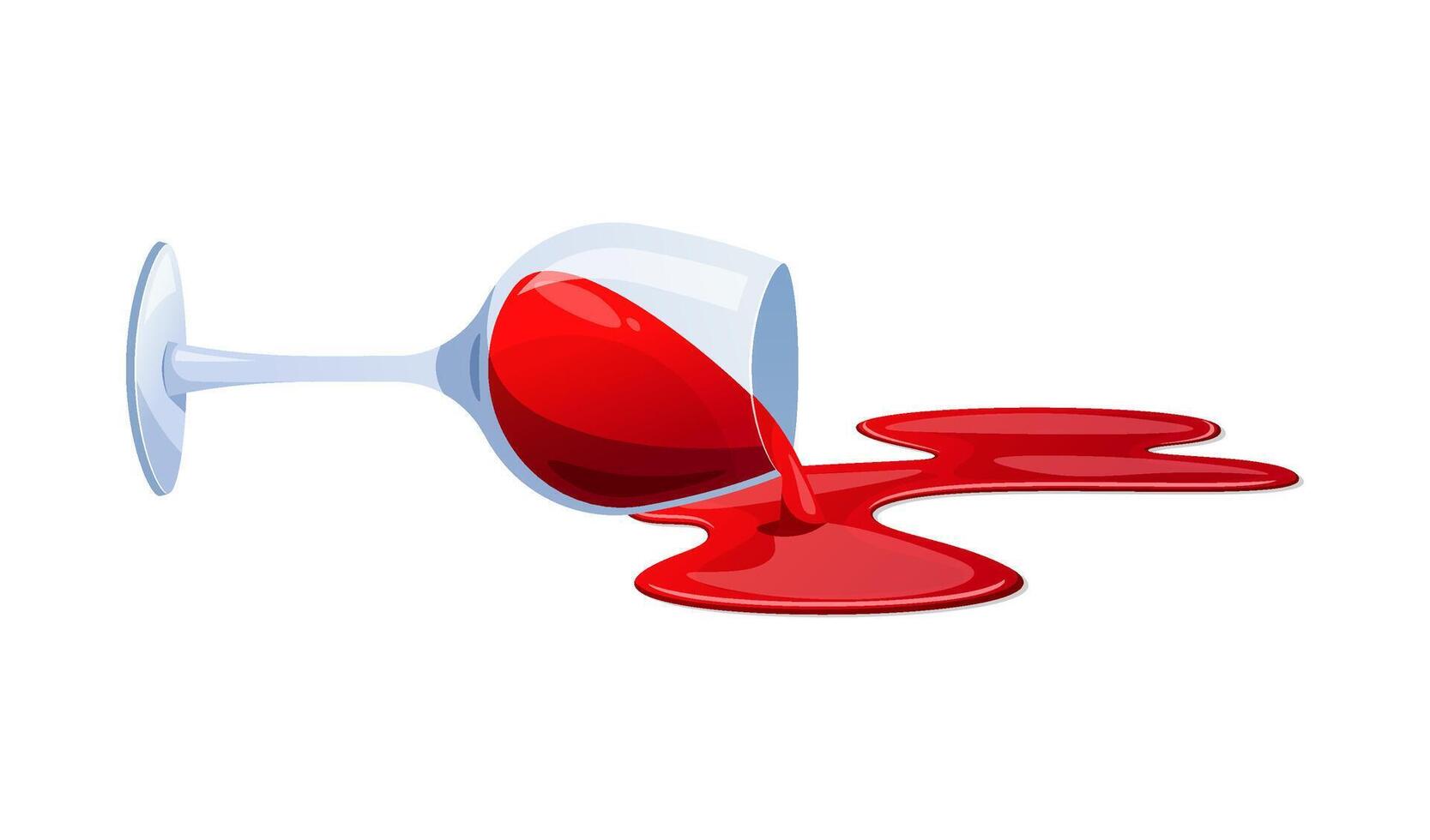 Spilled glass of red wine isolated on white background. vector