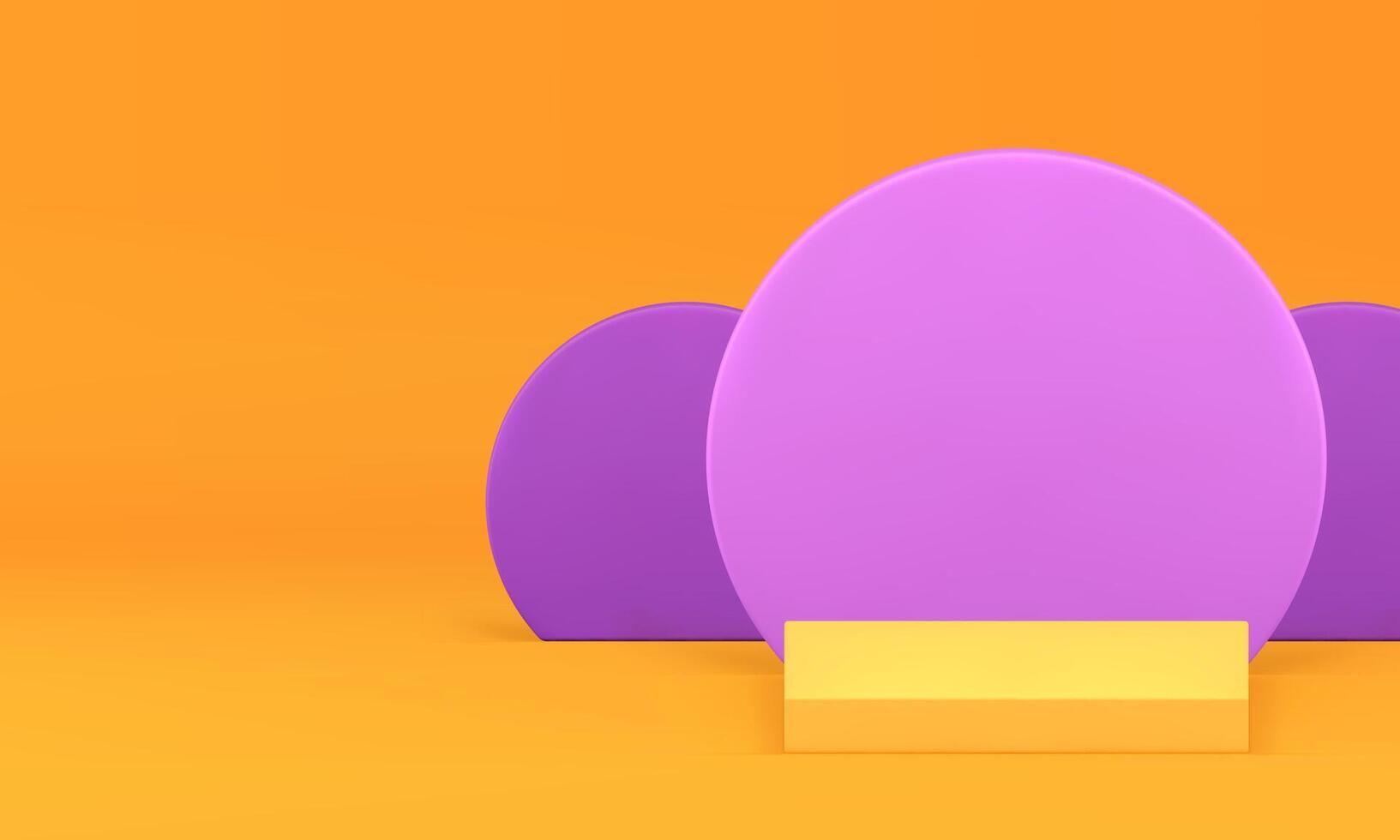 Yellow 3d squared podium pedestal with purple circle wall background realistic vector