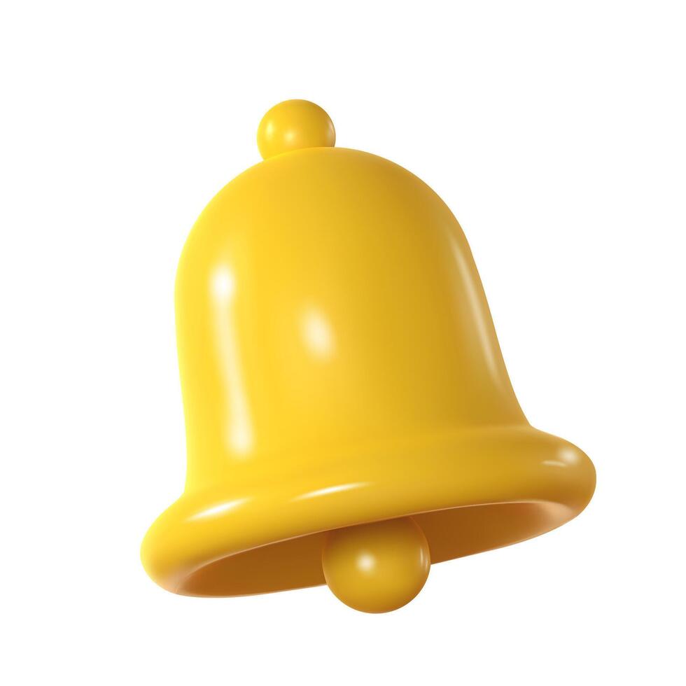 3d bell icon isolated on white background. Realistic render yellow ringing bell. illustration vector
