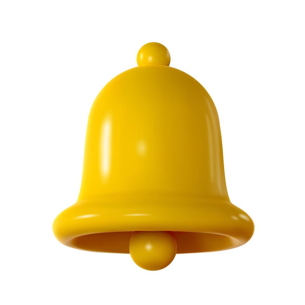 3d bell icon isolated on white background. Realistic render yellow ringing bell. illustration vector