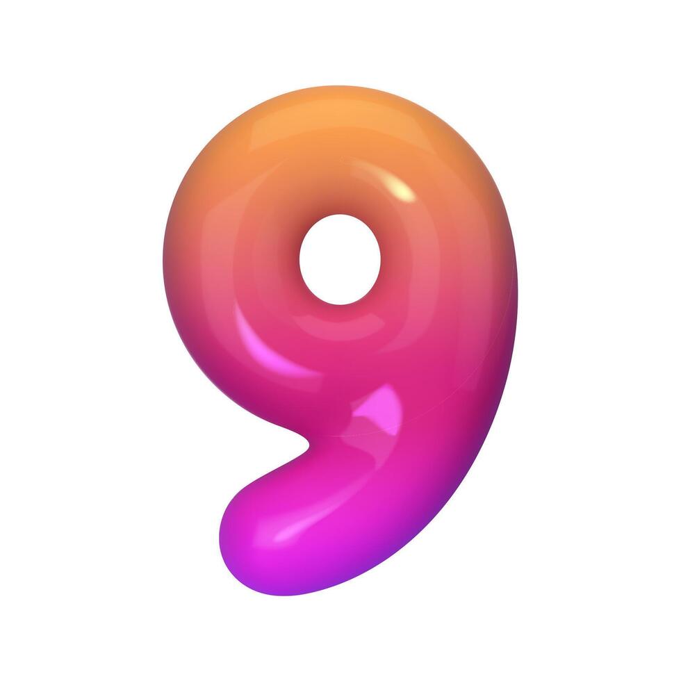 Stylish 3D number 9 with red and purple gradient. Modern, vibrant, and abstract. Perfect for digital art, graphic design, and creative projects. illustration vector