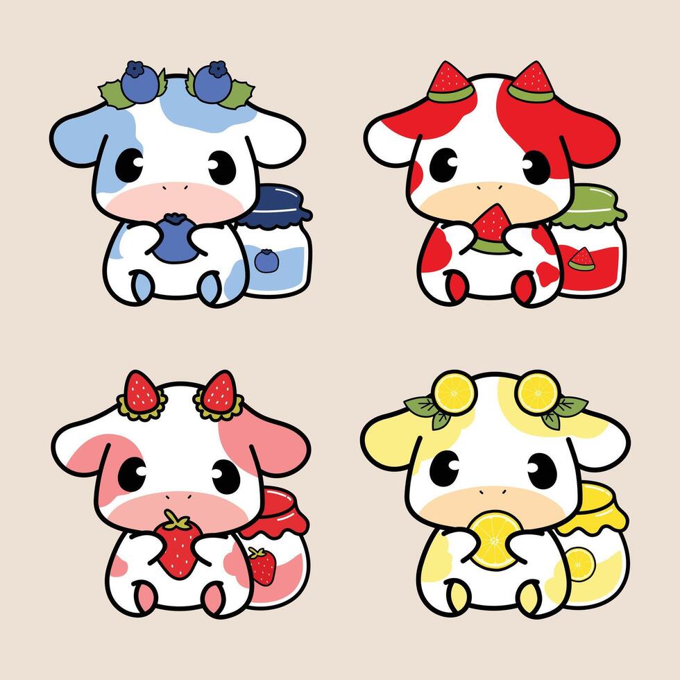 Cute cow with fruits jam vector