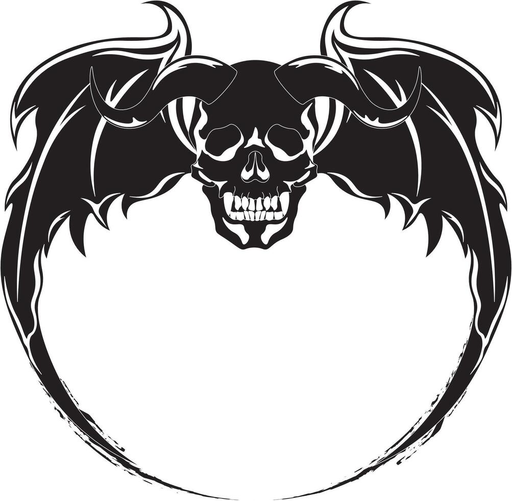 Horned winged skull black and white tattoo sketch vector