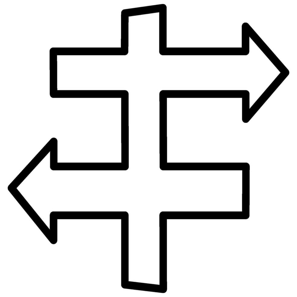 Decorative illustrated outlined signpost right and left arrow direction graphic element. vector